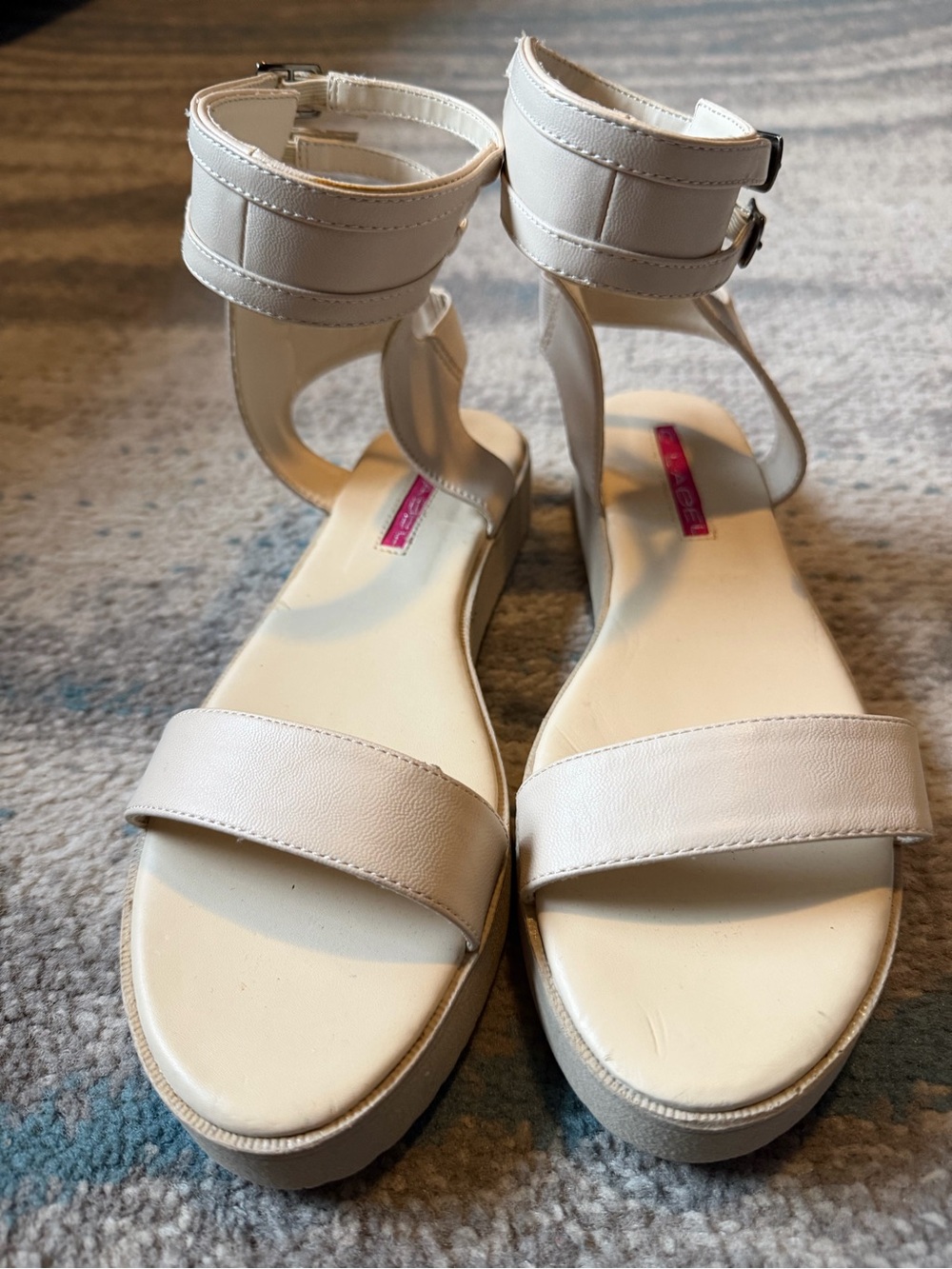 C Label Cream Ankle-Strap Flat Sandals Size 7.5, never worn